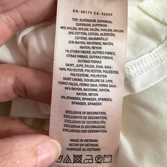 Feather Bone Anthropologie Ivory High Neck Lace And Crepe Midi Dress Women's 14 - Picture 11 of 11